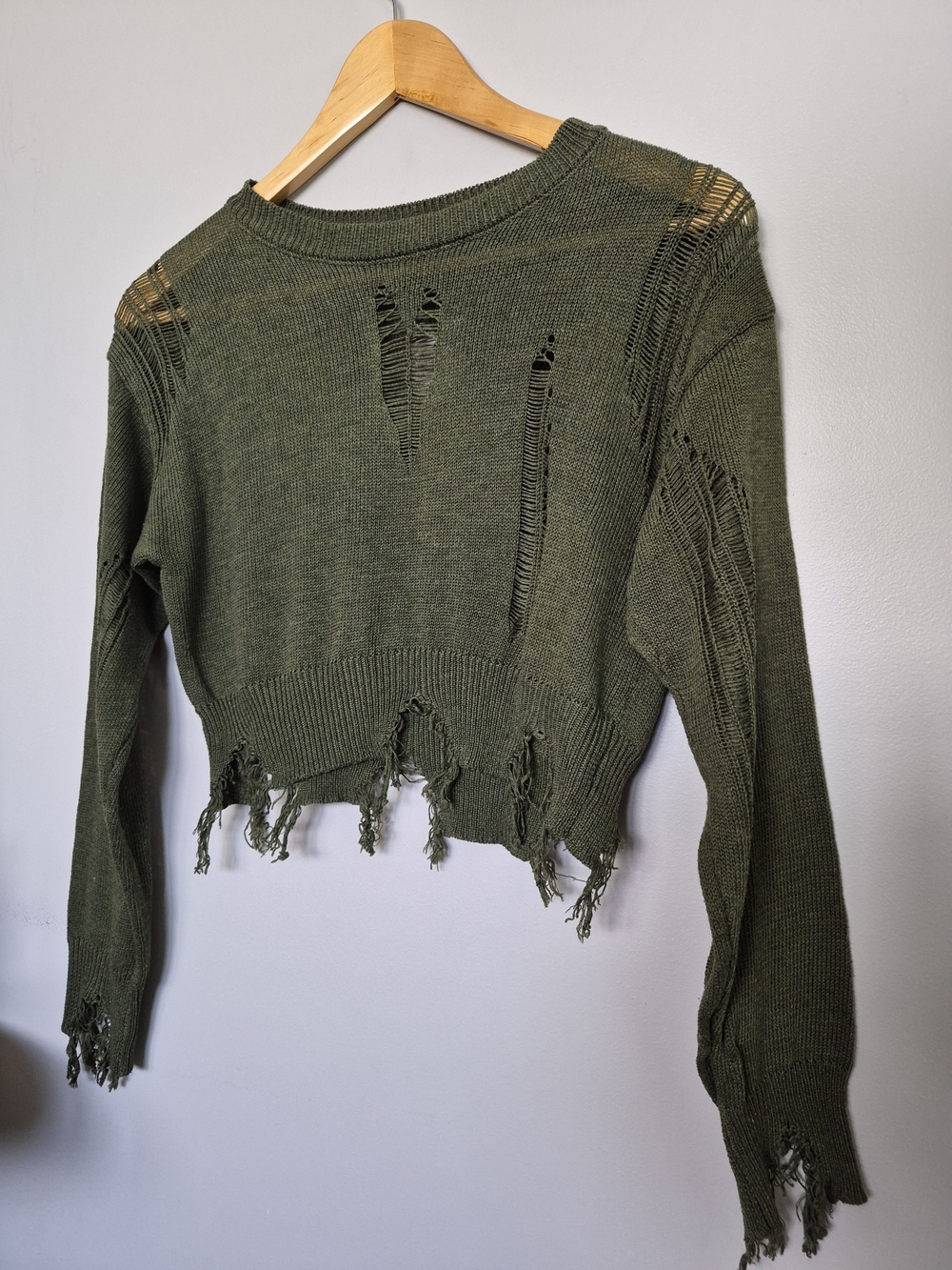 Olive Green Distressed Women's Sweater